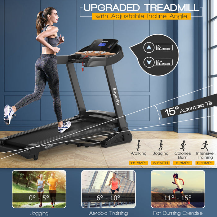 Tapis De Course Electrique Pliant De Marque Superfit De 3,8 Cv Avec Inclinaison Automatique 12 Programmes De Controle Grace A Une Application