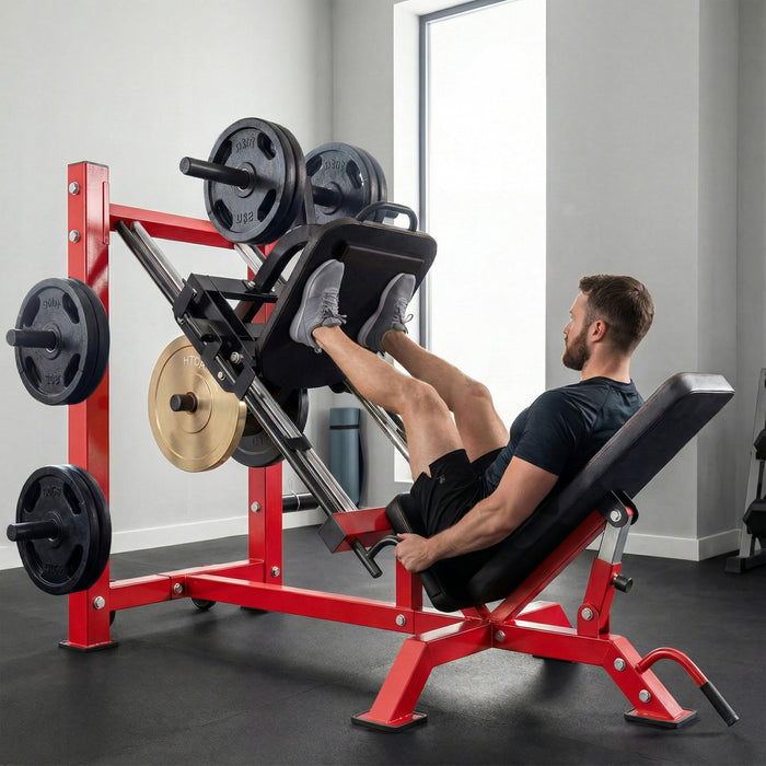 Presse a jambes reglable Soozier avec roues et bloc mollet pour salle de sport a domicile