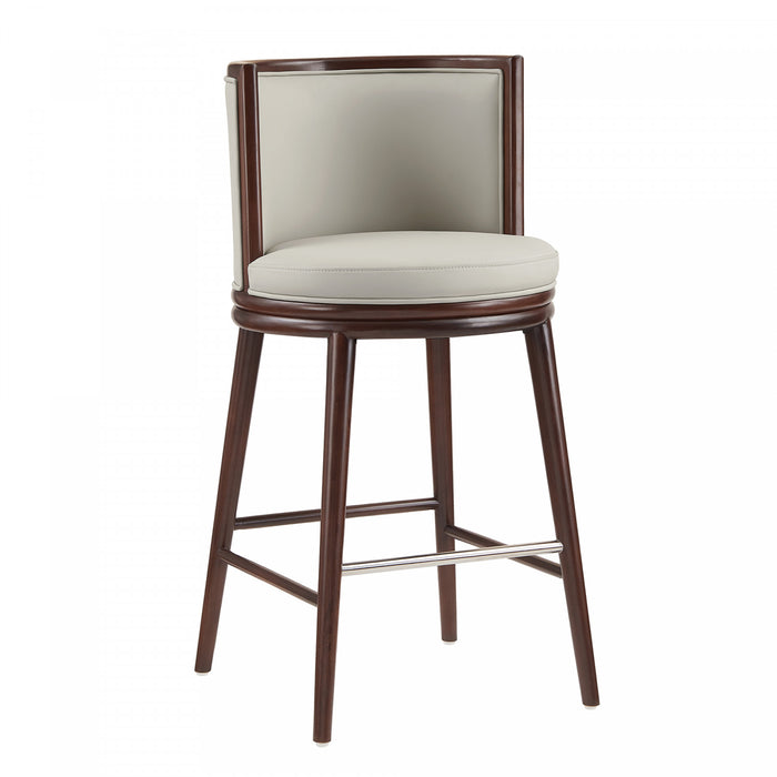 Tabouret de bar moderne en bois avec revetement en tissu couleur pierre Evalyn