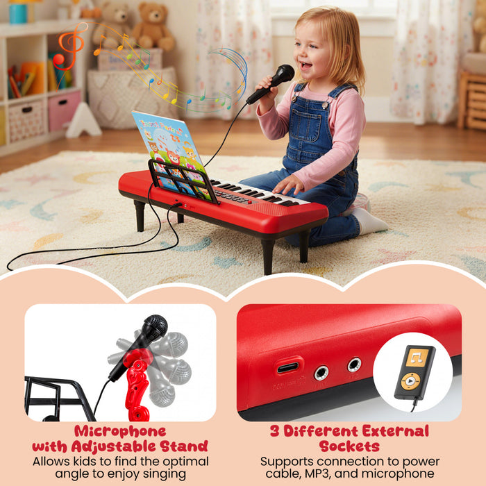 Costway Clavier de Piano Portable pour Enfants 37 Touches, Jouet Musical avec Microphone et Pupitre - Rouge