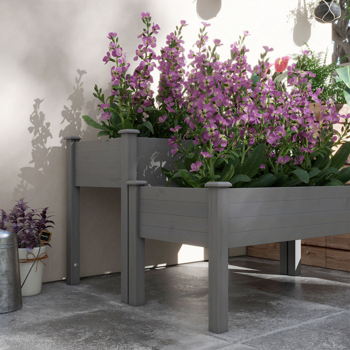 Outsunny Lit De Jardin Sureleve A 2 Niveaux, Jardiniere Surelevee En Bois Avec Pieds, Lit De Plantation De Jardinage Avec 2 Compartiments Pour La Culture De Fleurs, Legumes Et Herbes, Gris
