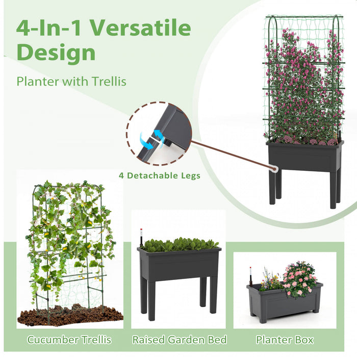 Costway Raised Garden Bed Planter Box Avec Escalade Trellis Indicateur De Niveau D'eau