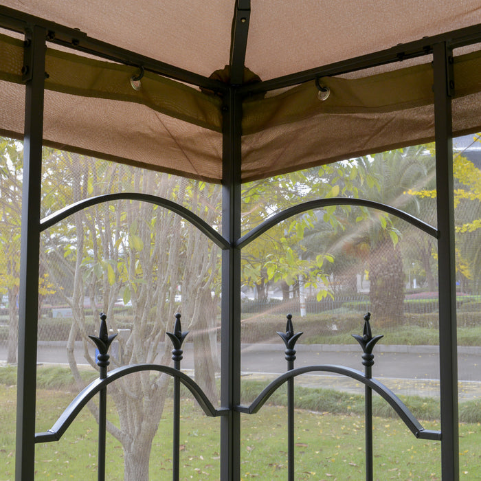 Outsunny 10' X 10' Pavillon De Jardin Avec Rideaux En Maille Amovibles, Etageres De Presentation, Et Cadre En Acier, Brun