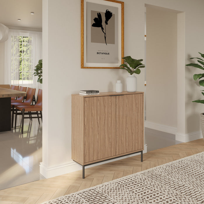 Armoire décorative de rangement mince Nordika à 2 portes - noyer clair