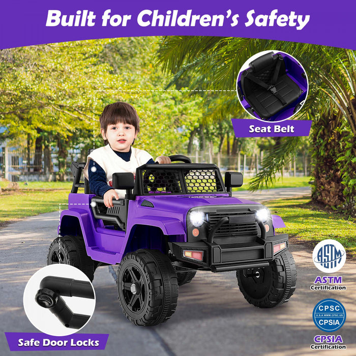 Costway 12v Enfants Roulent Sur La Telecommande De Vehicule Electrique De Voiture De Camion Avec La Musique Et Le Violet Leger