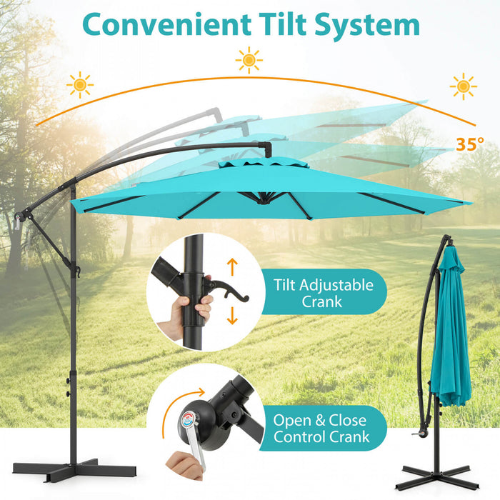 Parasol deporte Costway 10 FT avec reglage d'inclinaison facile, base croisee, haut ventile, turquoise