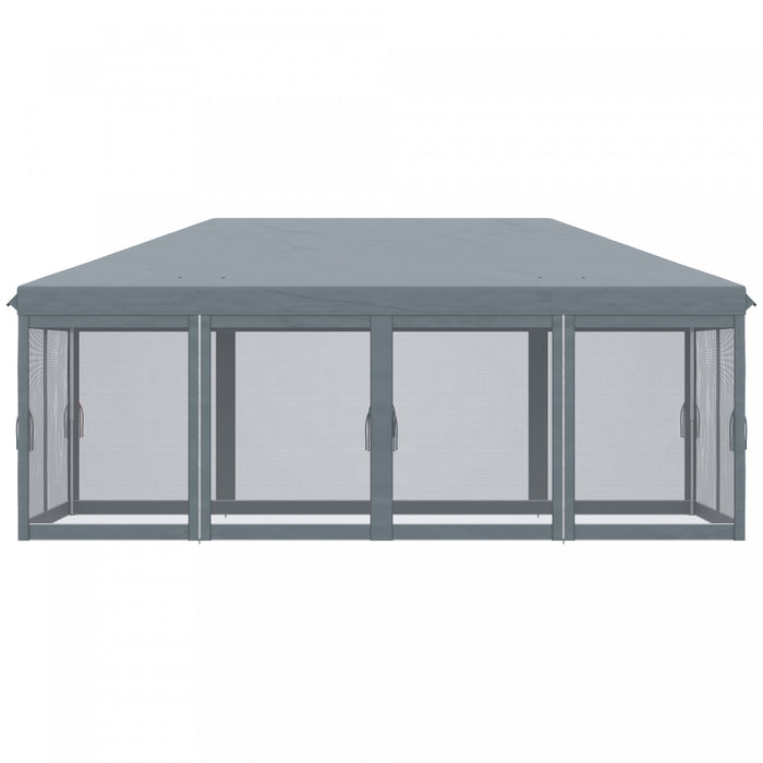 Outsunny Tente D'auvent 10'x20' 6 Parois Laterales Maille Amovibles, Gris