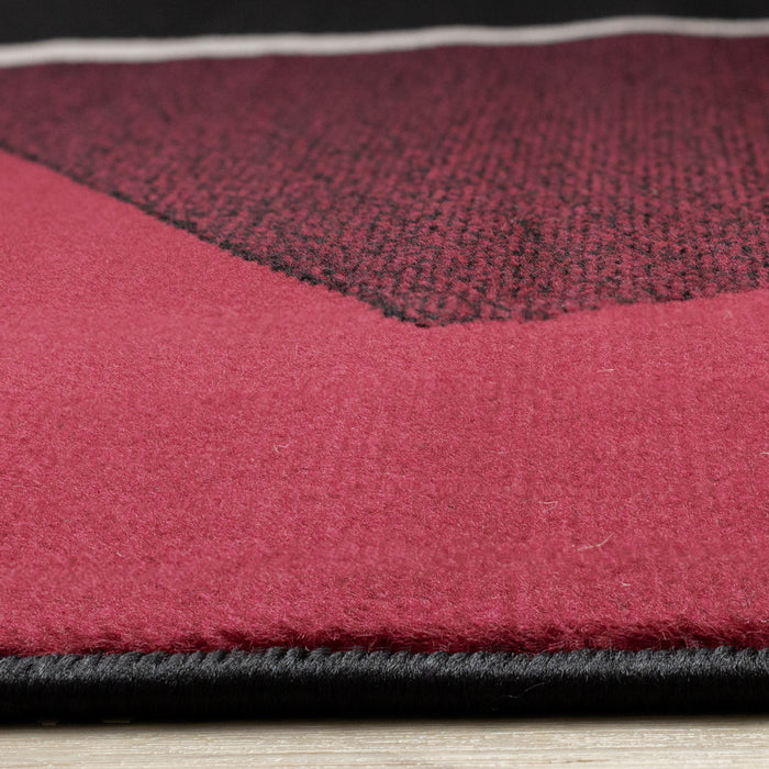 Carpette Forte rouge, noire et blanche à motif géométrique - 7 pi 9 po x 10 pi 6 po