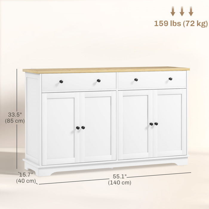 HOMCOM Buffet avec tiroirs de rangement et etageres reglables, blanc
