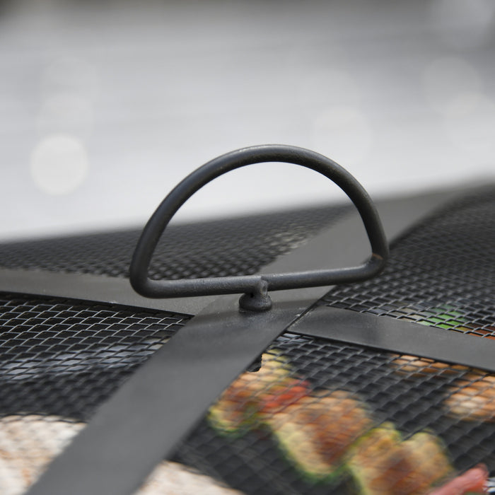 Outsunny Poele Carre Exterieur En Acier De 30 Po Avec Pare-etincelles, Grille A Buches, Tisonnier, Filet De Gril Pour Terrasse