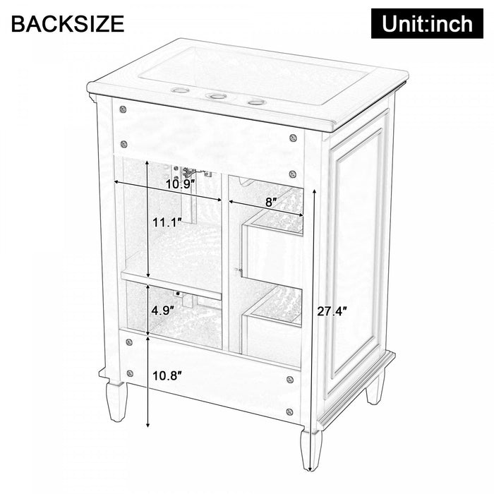 Vivo Meuble-Lavabo Simple 24 po avec Tiroir Bascule et Pieds en Bois Massif, Vert