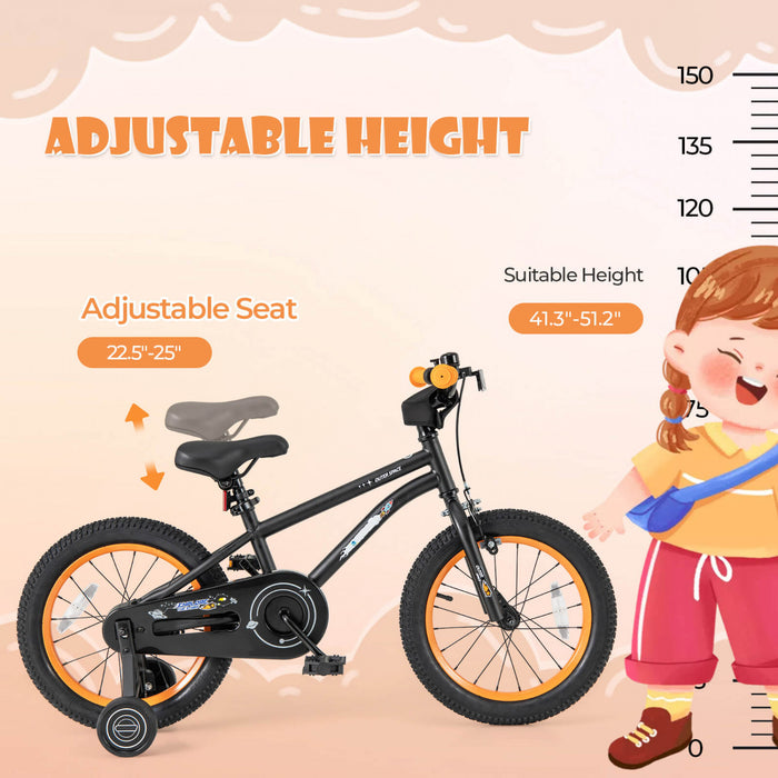 Velo Costway 16 Pouces Pour Enfants De 4 A 7 Ans Avec Selle Reglable Et Guidon Antiderapant Noir