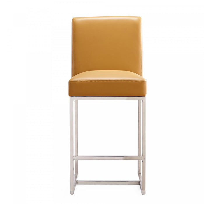 Tabouret de comptoir moderne en metal et tissu Element, coloris camel - Lot de 2