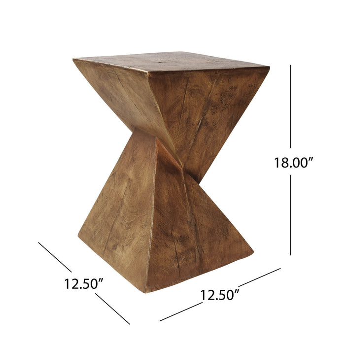 Table d'appoint geometrique torsadee Zane 18 pouces MGO, table laterale interieure a grain de bois, naturel