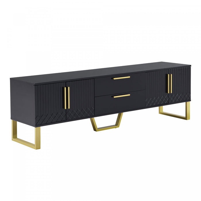Steven 66.9\" Cabinet TV Sur Pieds avec Poignees et Pieds Dores, Noir