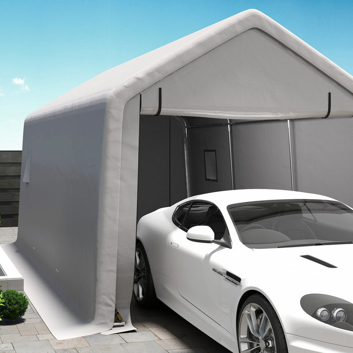 Outsunny Abri D'auto 10 X 17pi, Abri De Voiture Avec Porte Enroulable, Gris