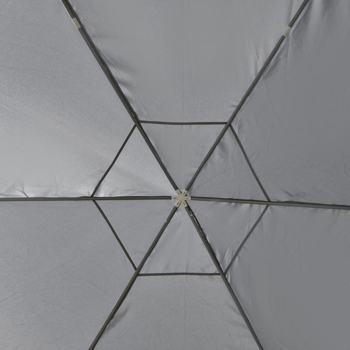 Outsunny O 13' Tonnelle Barnum Hexagonale Tente De Reception Activites Extetieur Rideaux Moustiquaires Zippees Gris Fonce