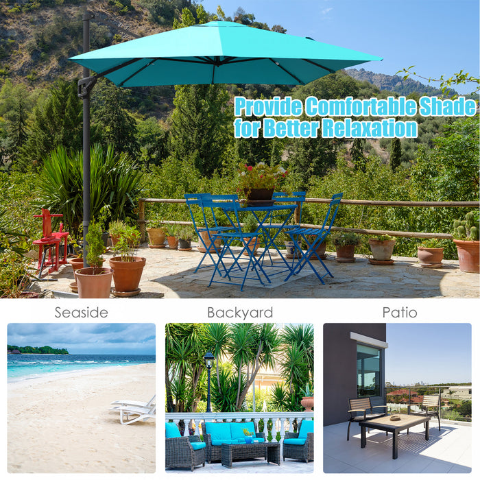Costway Parasol cantilever 10'x13' pour terrasse, aluminium, rotation 360°, inclinable, turquoise
