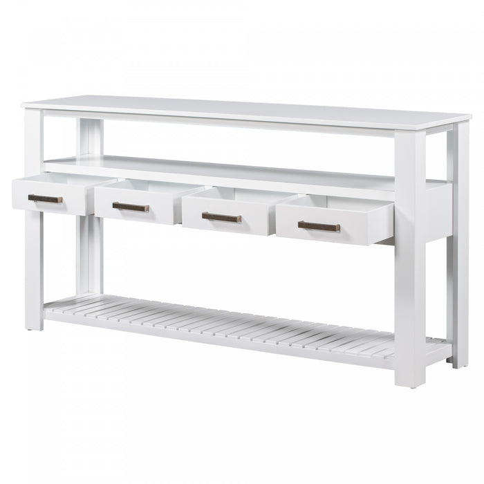 Table d'entree Ava 62,2'' avec tiroirs et etageres ouvertes, blanche