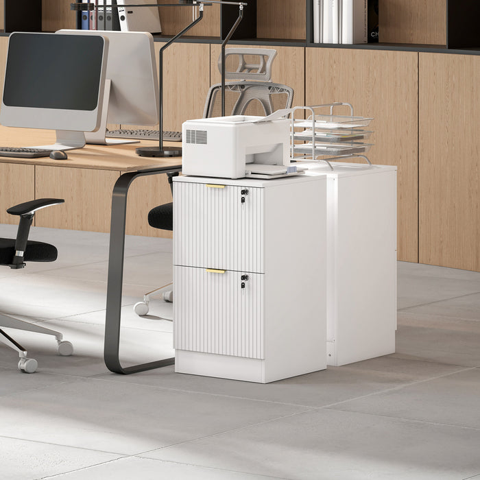 HOMCOM Classeur vertical cannele a 2 tiroirs avec serrure, blanc