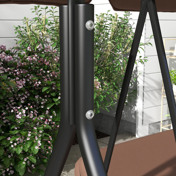 Outsunny Balancoire De Patio 3 Places Avec Auvent Reglable, Marron
