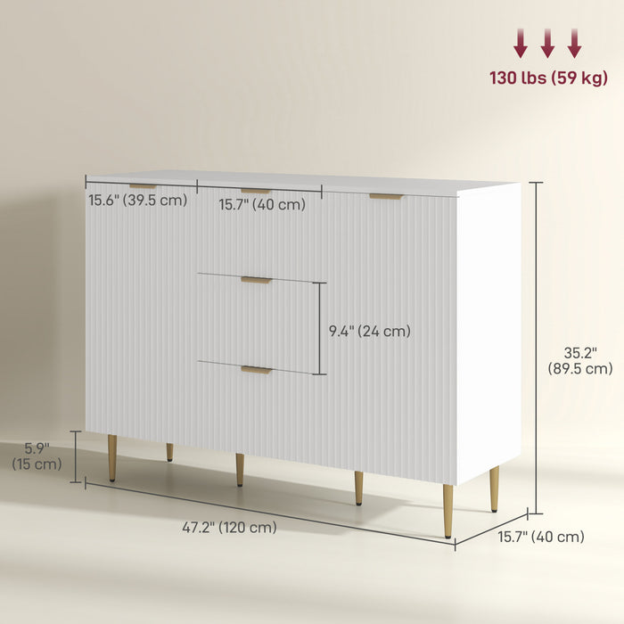 HOMCOM Buffet avec 3 tiroirs et etageres reglables, Blanc
