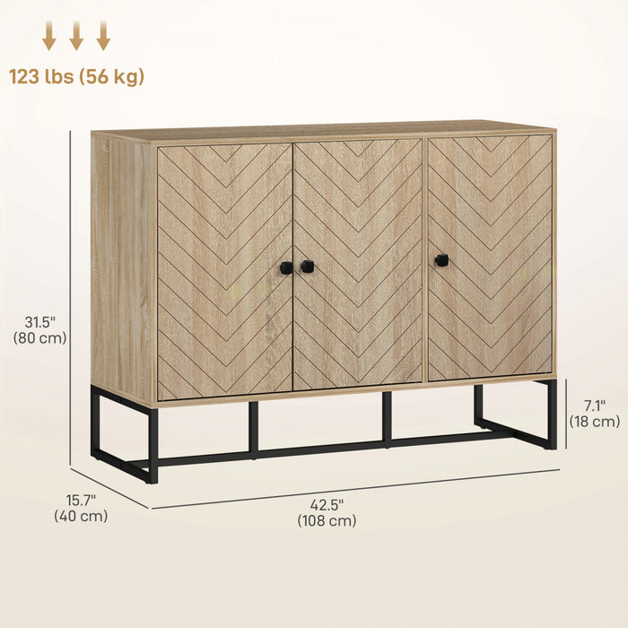 HOMCOM Buffet moderne, meuble buffet avec etageres reglables, chene