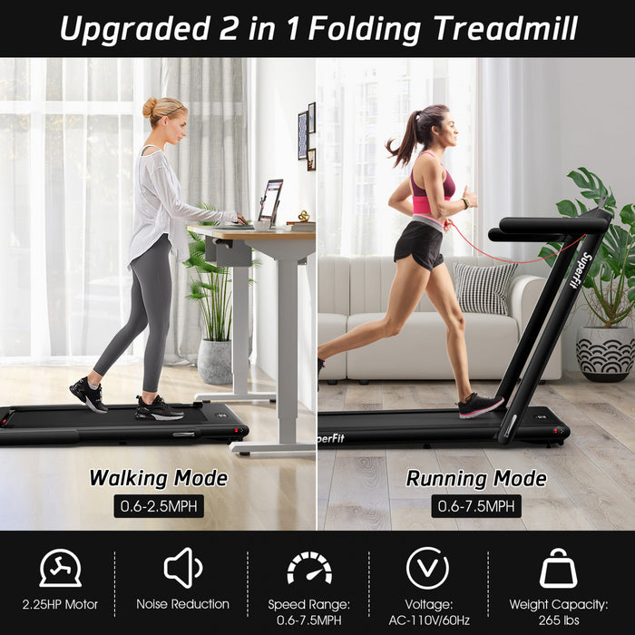 Tapis De Course Pliable 2 En 1superfit – Moteur 2,25 Cv – Double Ecran – Haut-parleur Bluetooth