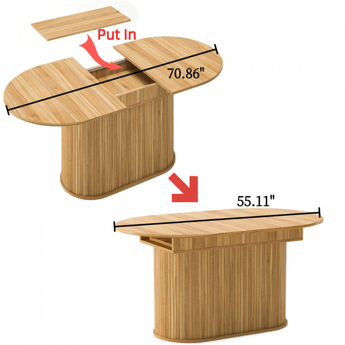 Noah Table a manger ovale extensible avec pieds rayes, brun clair