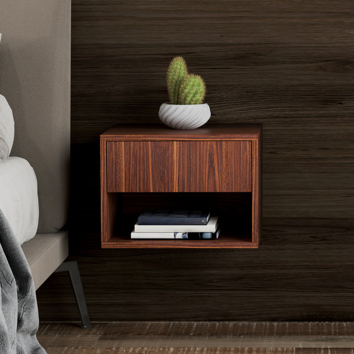 HOMCOM Lot de 2 tables de chevet flottantes avec tiroir et etagere, Marron