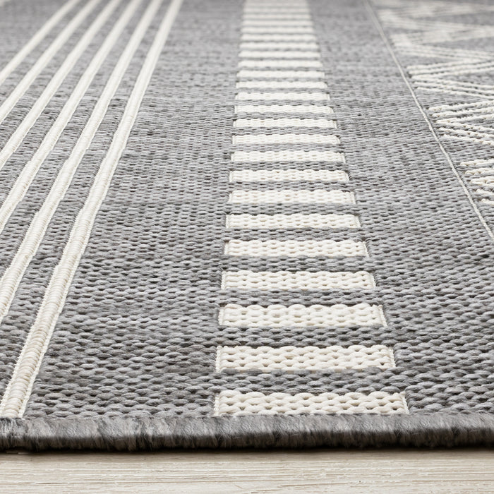Tapis Jackson gris blanc a motifs en rangees, 7'10\" x 10'6\"