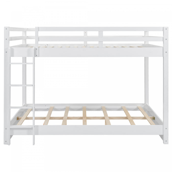 Lit superpose Ethan en bois massif format Queen avec echelle, gain de place, blanc