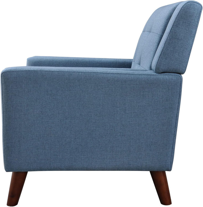 Midway Fauteuil Moderne du Milieu de Siecle a Point Capitonne Gaufre, Bleu, Noyer