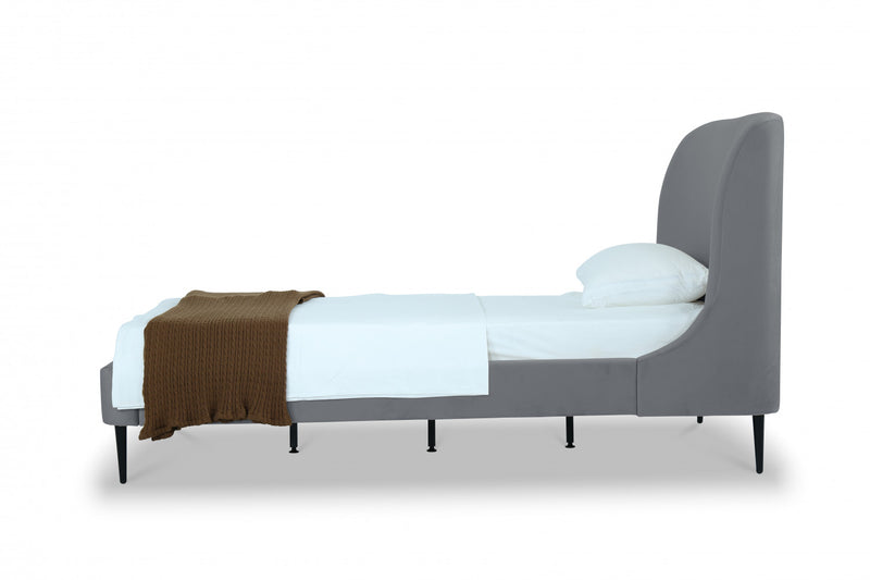 Lit une place Heather style milieu du siecle moderne, rembourre en velours gris et noir