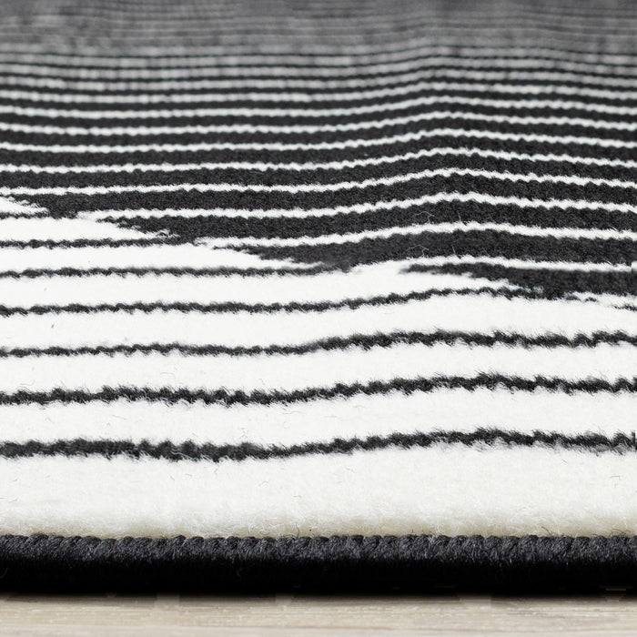 Carpette contrastante moderne Forte noire et blanche à motif de rayures - 5 pi 3 po x 7 pi 5 po