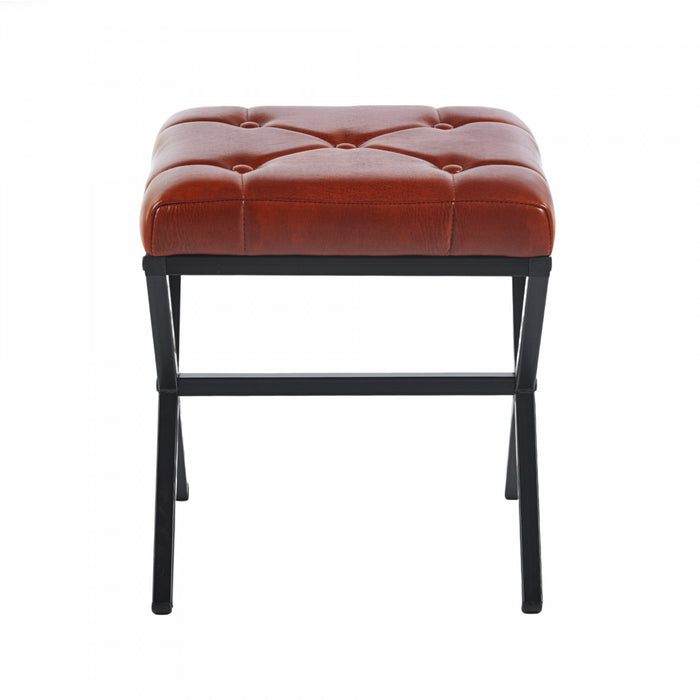 Tabouret d’appoint Liam avec coussin capitonne et pieds en metal, couleur marron