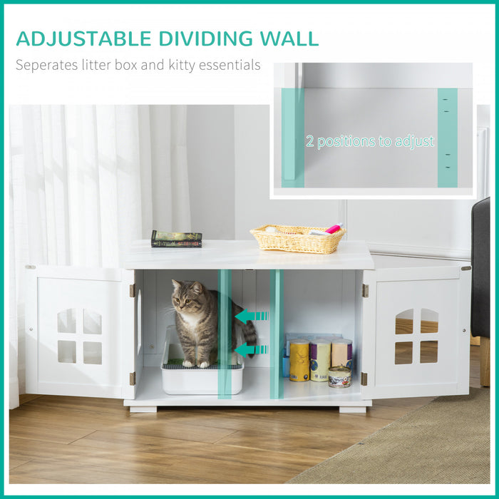 Pawhut Boite A Litiere Pour Chat Meuble Cache Pour Chat Toilette Interieure Pour Chat Table De Nuit A Double Porte Table D'extremite Avec Fenetre Pour Chat Blanc