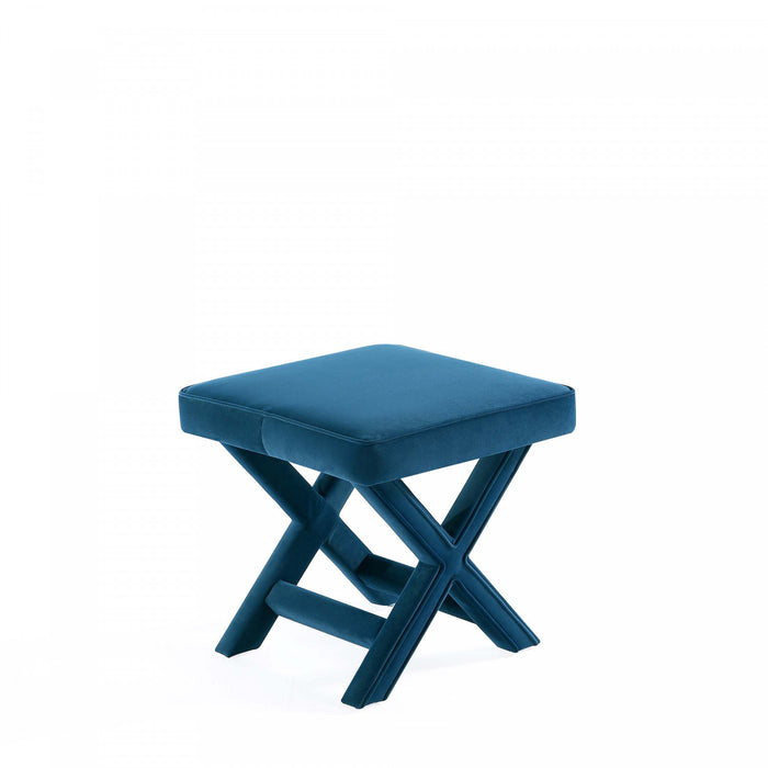 Banc d’appoint Abigail style milieu du siecle moderne en velours bleu