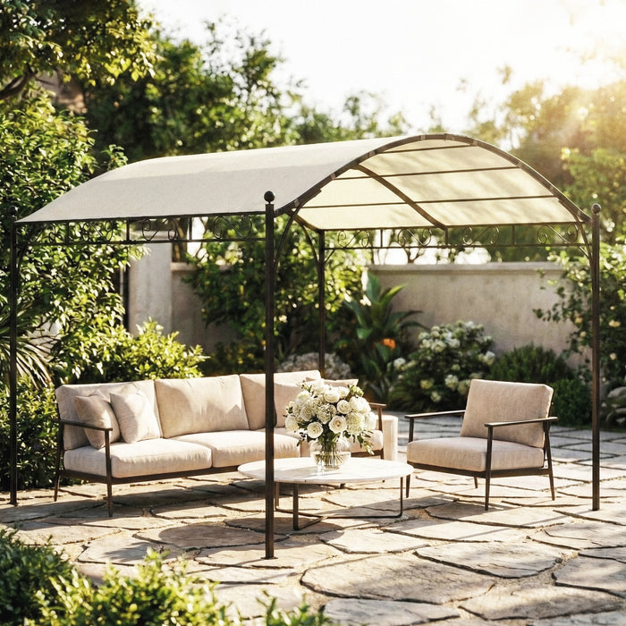 Outsunny Pergola 3 x 3 m avec Toile UPF30+, Structure en Acier, Blanc Creme