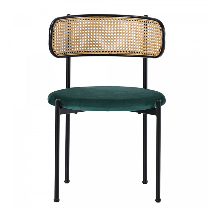 Chaises de salle a manger Mason en rotin avec pieds en metal et coussins en velours, lot de 4, vert