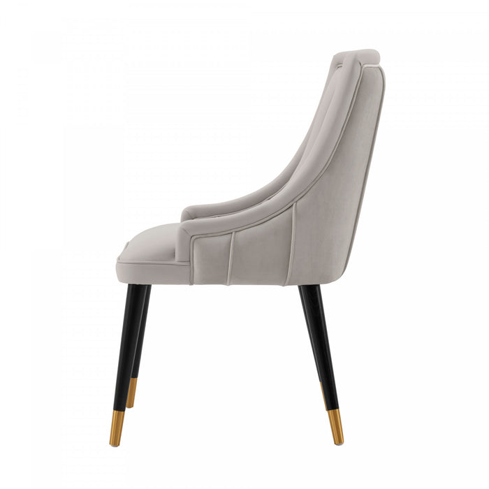 Chaise de salle a manger moderne en bois Eda avec revetement en tissu gris clair - Lot de 2