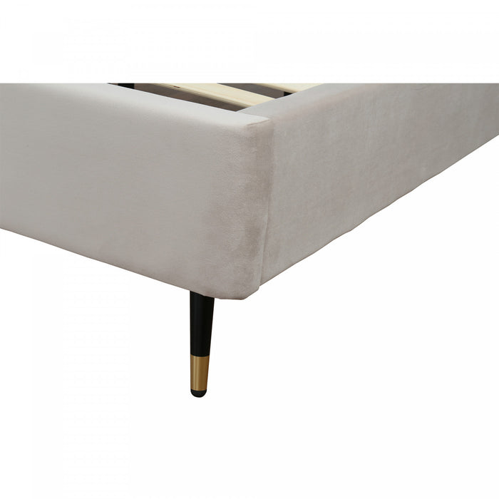 Lit king moderne Crosby en velours capitonne coloris grege