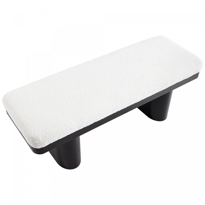 Olivia Banc Ottoman en Bois de 47,5\" avec Tissu en Velours Teddy et Pieds en Bois, Noir