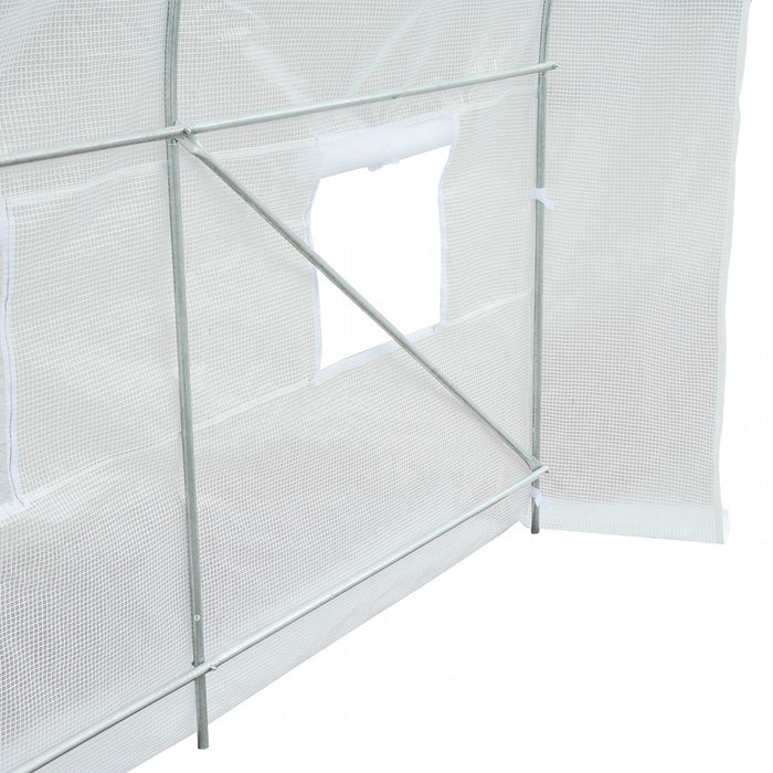 Outsunny 11.5x6.6x6.6pi Tunnel De Plain-pied Serre De Jardin Portable Plante De Plus En Plus Chaude Maison Avec Porte Et Fenetre De Ventilation Blanc