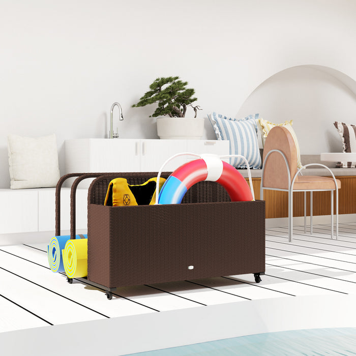 Outsunny Organisateur De Rangement Exterieur En Rotin Pour Piscine, Marron