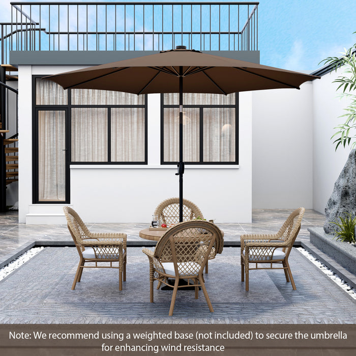 Costway Parasol de marche de patio 10 FT avec 112 LED solaire, inclinaison avec manivelle, exterieur couleur cafe