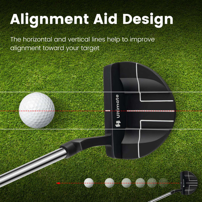 Ultimate 35\" Golf Putter Mallet Style Putter Avec Poignee En Caoutchouc D'aide A L'alignement Et Couvercle De Tete