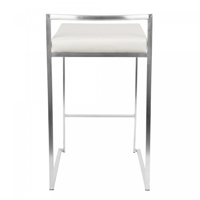 Tabouret superposable contemporain Fuji de hauteur comptoir en similicuir blanc - ensemble de 2