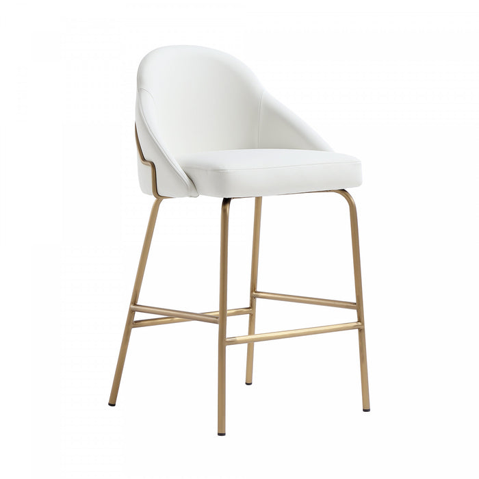 Tabouret de comptoir moderne Gracie en metal, rembourre, blanc et or