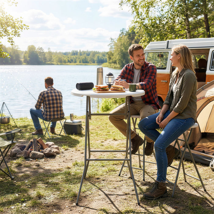 Outsunny Table Pliable en Plastique 80 cm, Table de Camping, Blanc